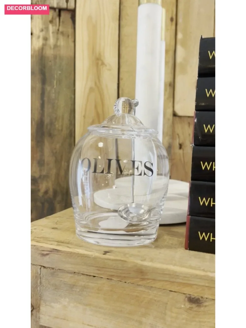 Clear Glass OLIVE Jar with Lid & Slotted Spoon, Set of 3